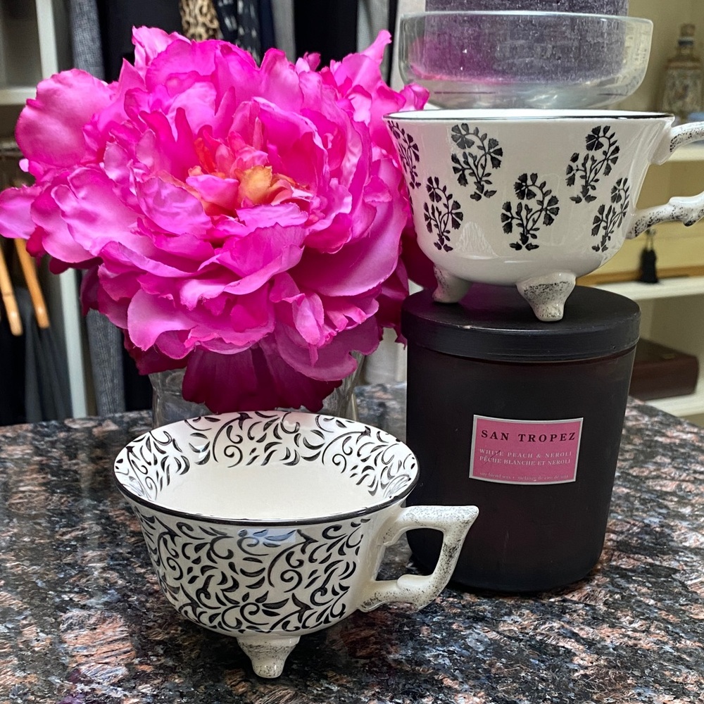 Chic Black and White Patterned Teacup Set.  NEW!